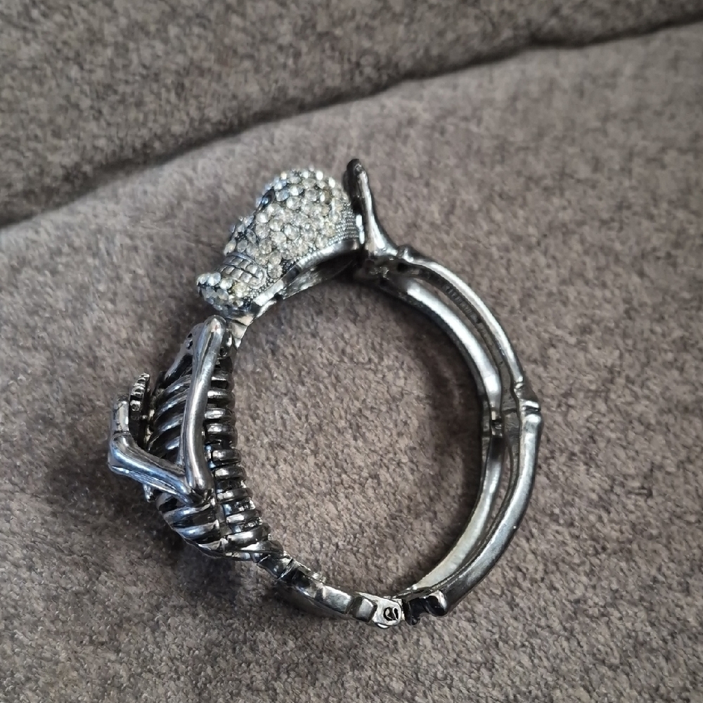 Silver Rhinestone Skeleton Cuff Bracelet - Picture 5 of 6